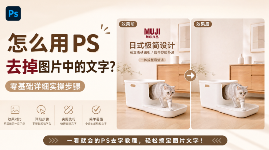 怎么用PS去掉图片中的文字?零基础详细实操步骤