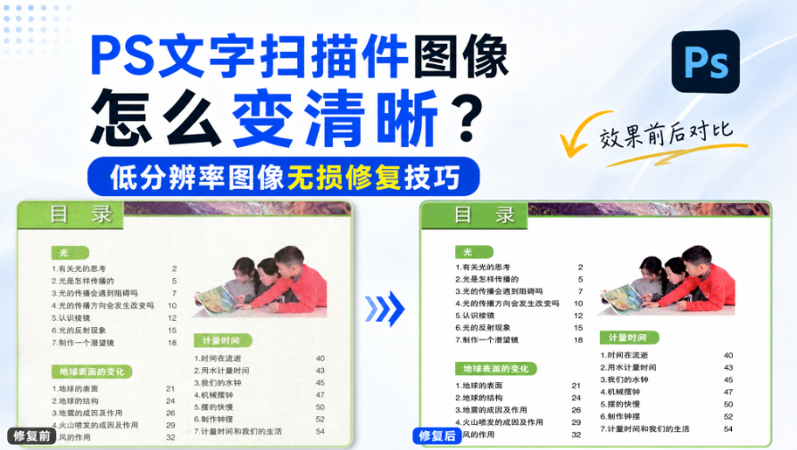 PS文字扫描件图像怎么变清晰？低分辨率图像无损修复技巧