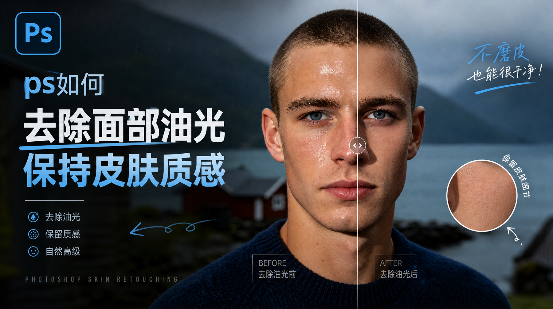 PS怎么去除人脸油光？5种不磨皮不假面的去油光方法