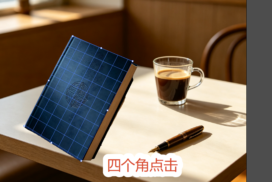 点击物体四角拉动调整透视