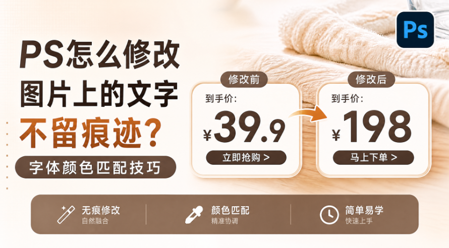 PS怎么修改图片上的文字不留痕迹？字体颜色匹配技巧