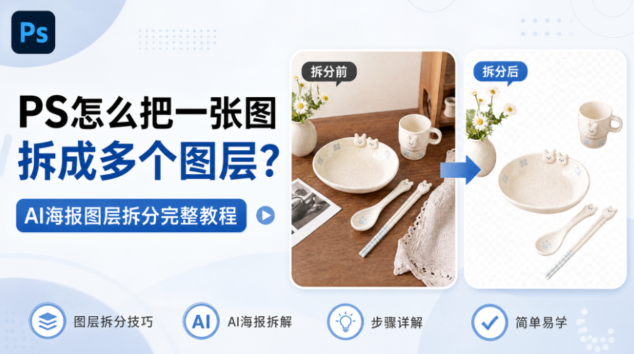 PS怎么把一张图拆成多个图层?AI海报图层拆分完整教程