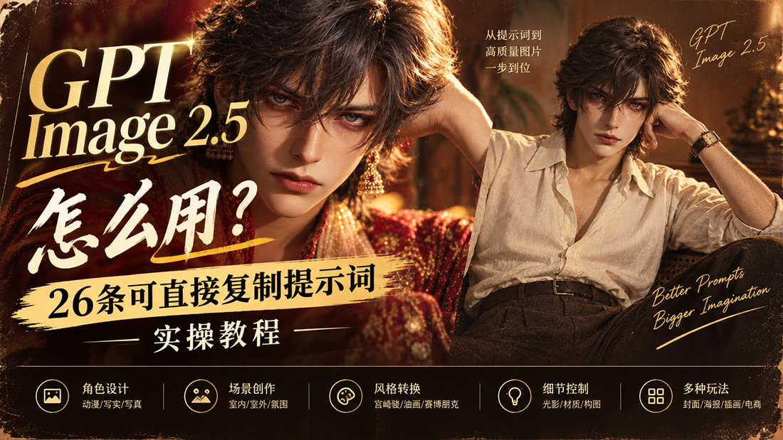 GPT Image 2.5怎么用？26条可直接复制提示词实操教程
