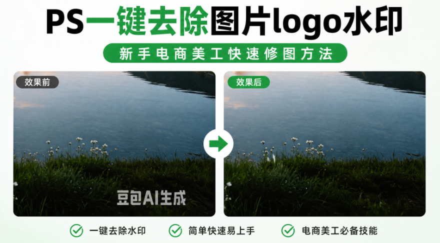 PS一键去除图片logo水印，新手电商美工快速修图方法