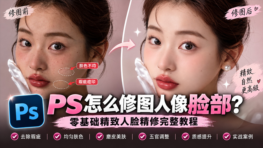 PS怎么修图人像脸部？零基础精致人脸精修完整教程