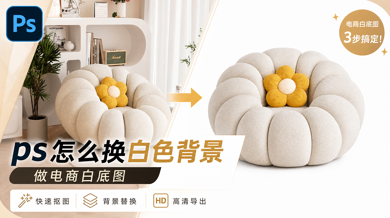 怎么用 PS 一键换白色背景？电商主图换白底教程