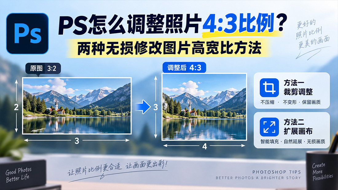 PS怎么调整照片4:3比例？两种无损修改图片高宽比方法