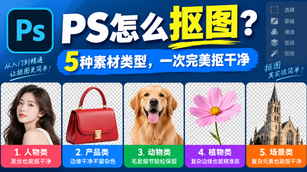 PS怎么抠图？5种素材类型，一次完美抠干净