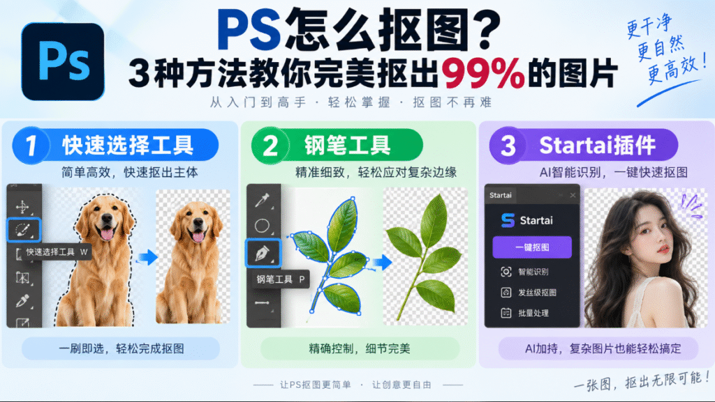 PS怎么抠图？3种方法教你完美抠出99%的图片