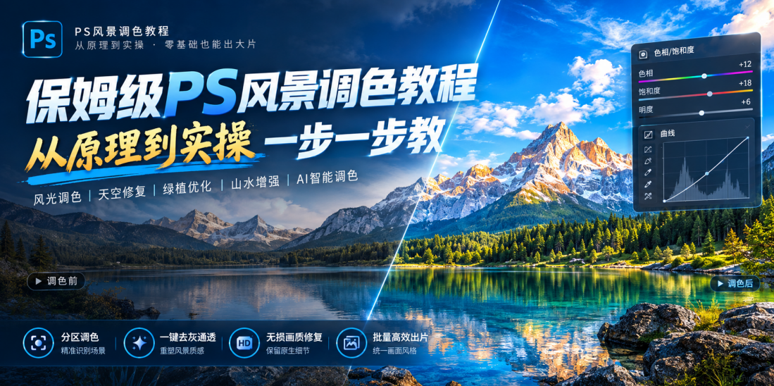 保姆级PS风景调色教程，从原理到实操一步一步教