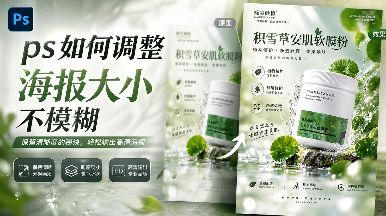 PS 如何调整图片大小 ?4步海报调尺寸,清晰不发虚