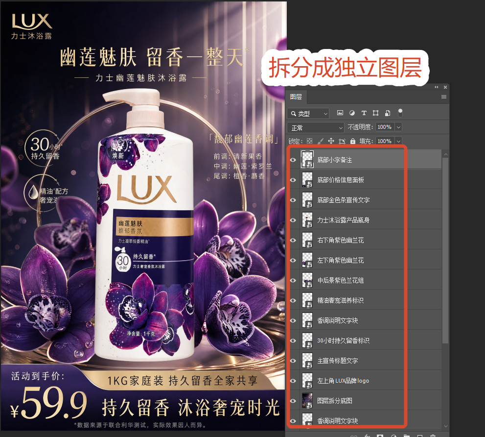 电商海报设计 AI图层拆分独立图层效果展示