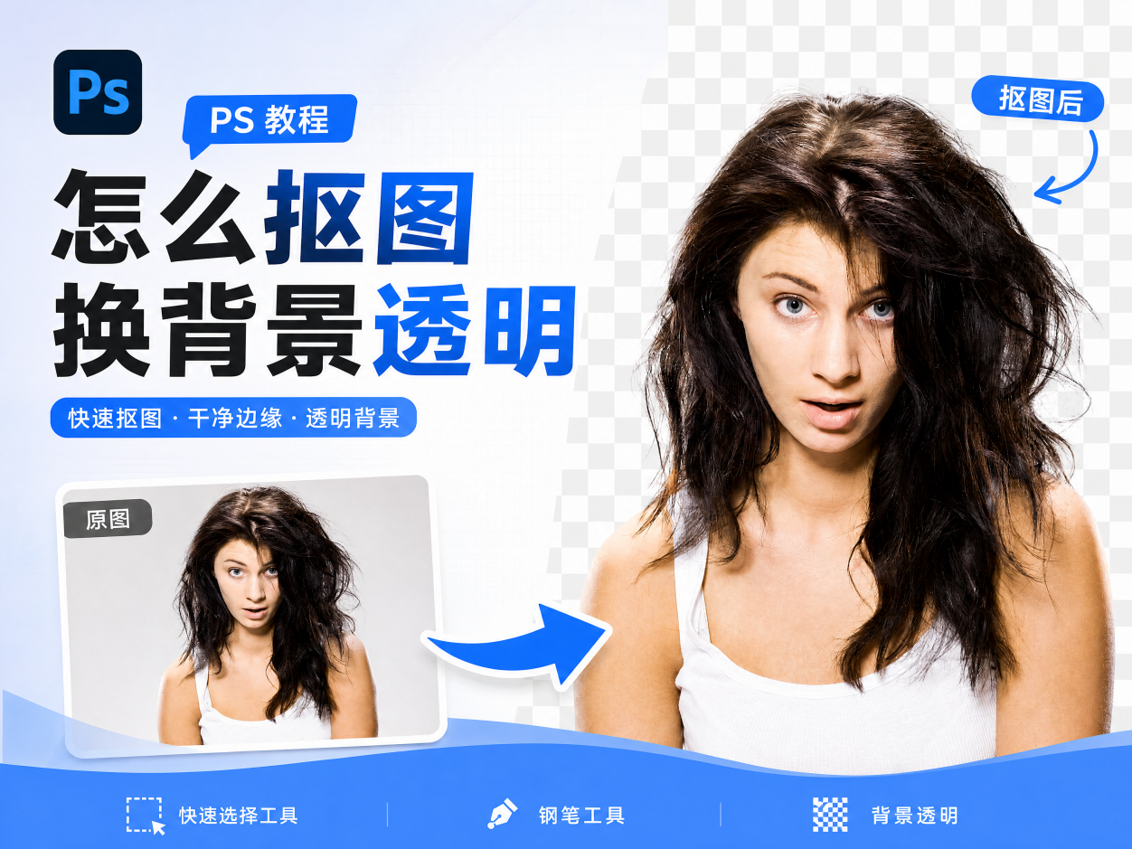 PS 怎么抠图换背景透明 | 4 种常用方法，电商产品 / 人像抠图全覆盖