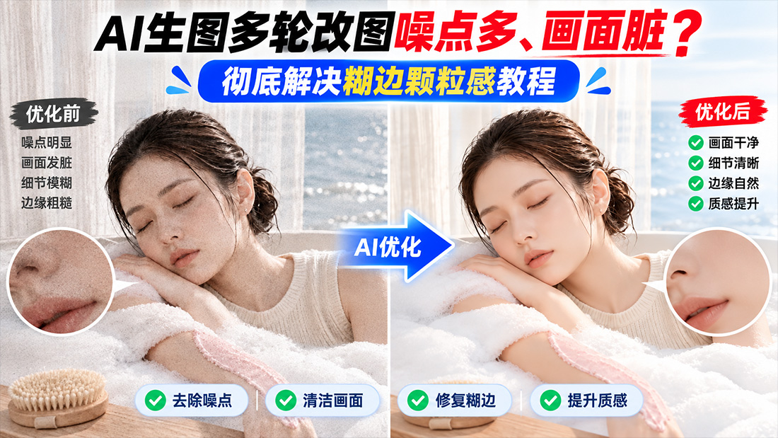 AI生图多轮改图噪点多、画面脏？彻底解决糊边颗粒感教程