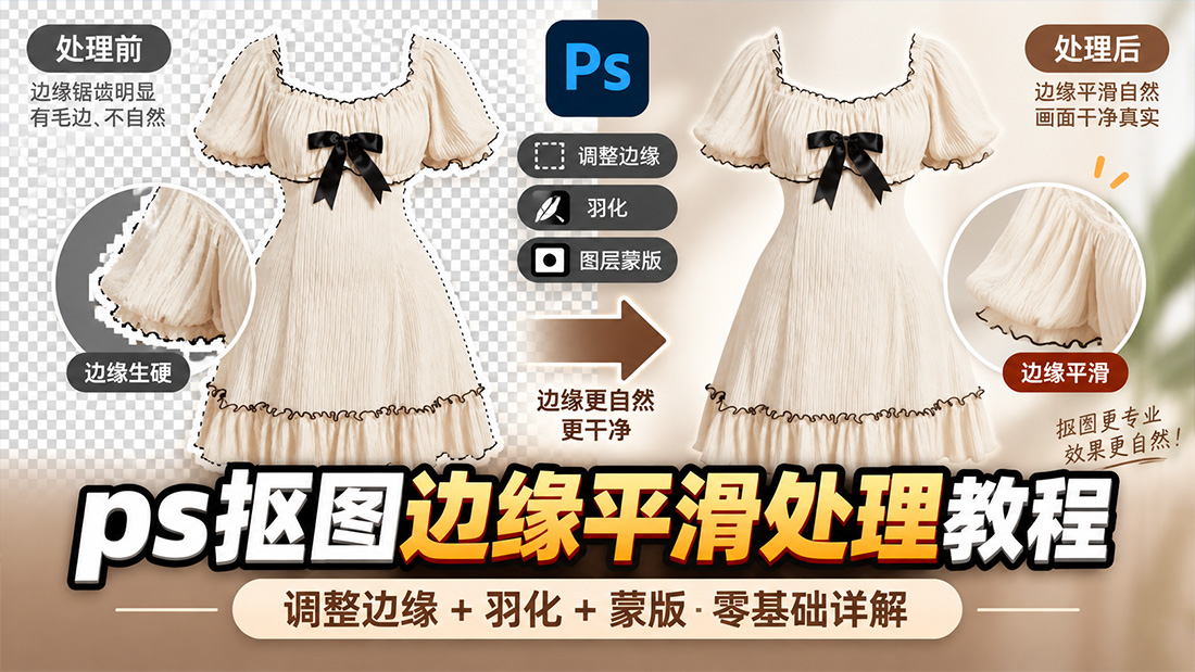 ps抠图边缘平滑处理教程|调整边缘+羽化+蒙版零基础详解