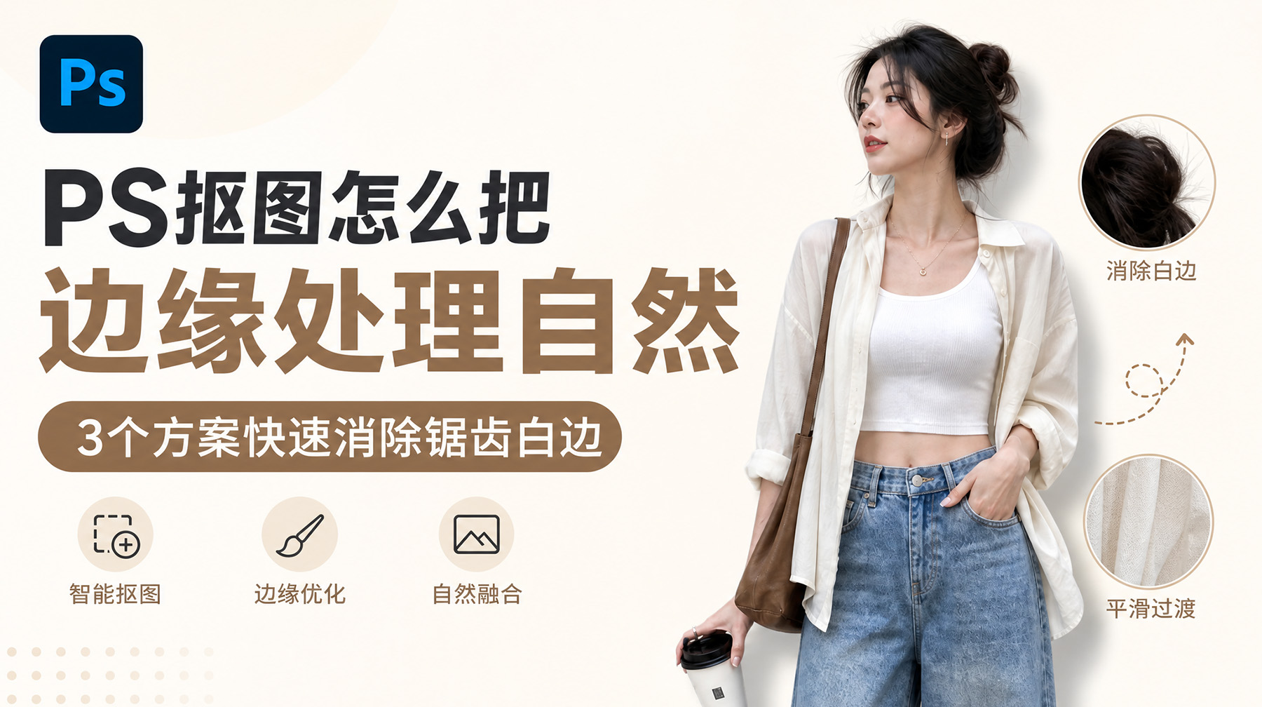 PS抠图怎么把边缘处理自然？3个方案快速消除锯齿白边