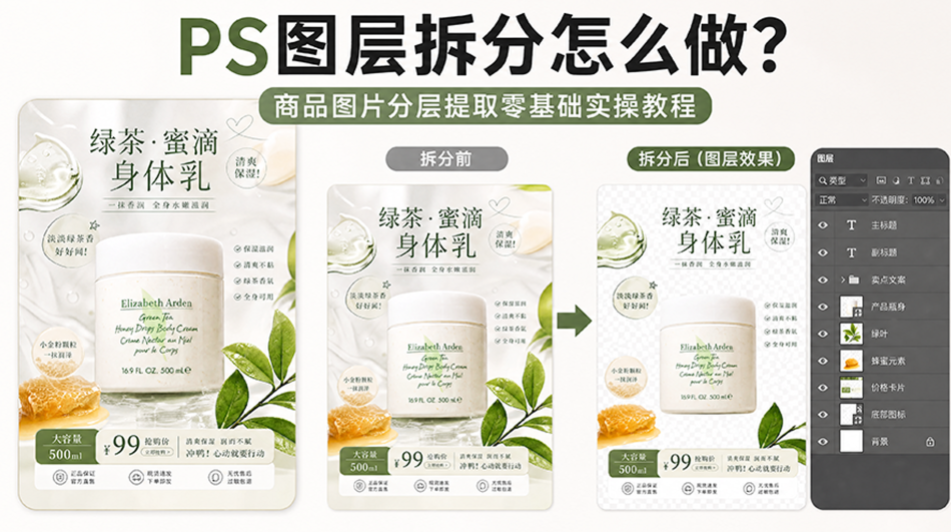 PS图层拆分怎么做?商品图片分层提取零基础实操教程
