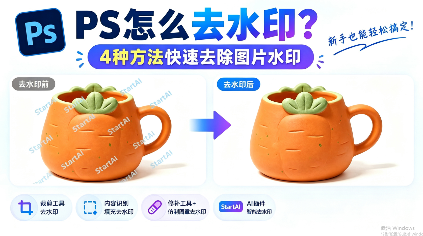 PS怎么去水印｜4种方法快速去除图片水印
