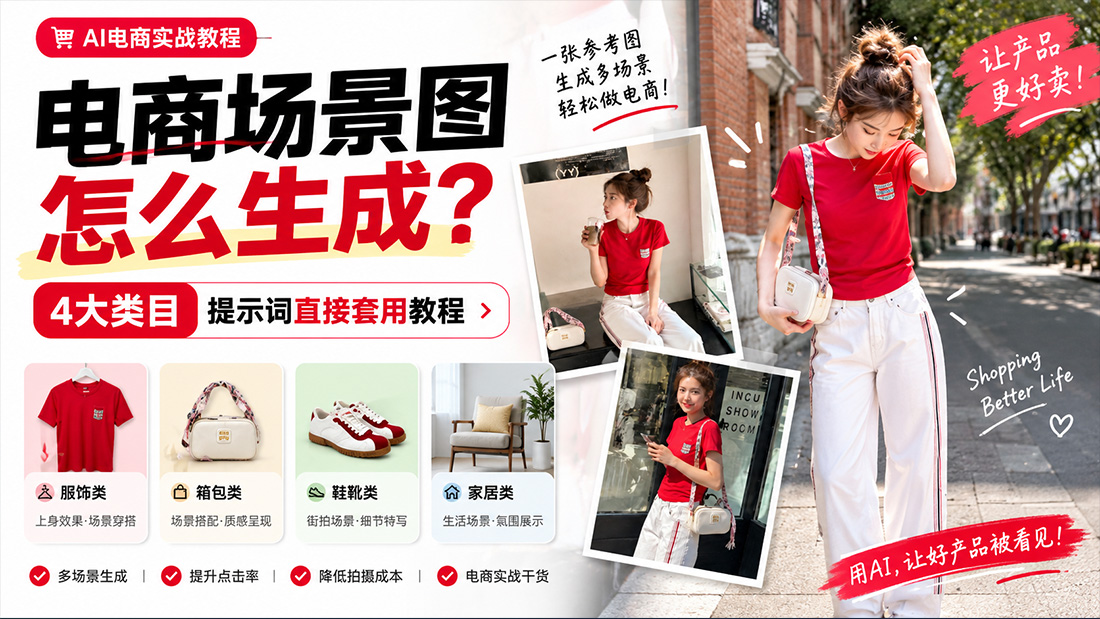 电商场景图怎么生成？4大类目提示词直接套用教程