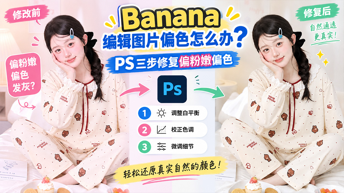 Banana编辑图片偏色怎么办？PS三步修复偏粉嫩偏色