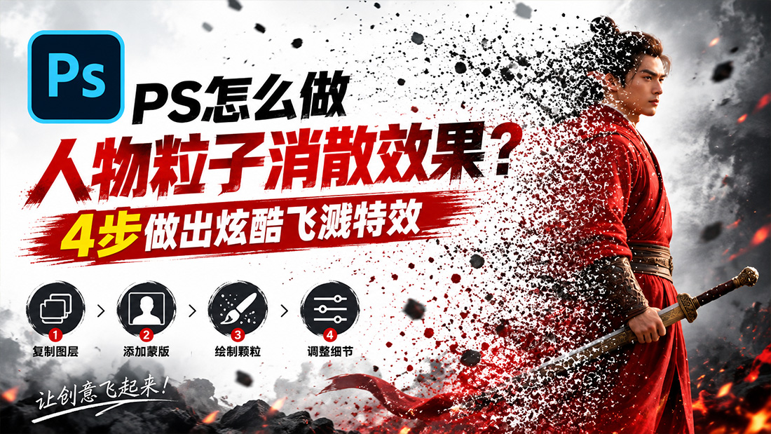 PS怎么做人物粒子消散效果？4步做出炫酷飞溅特效