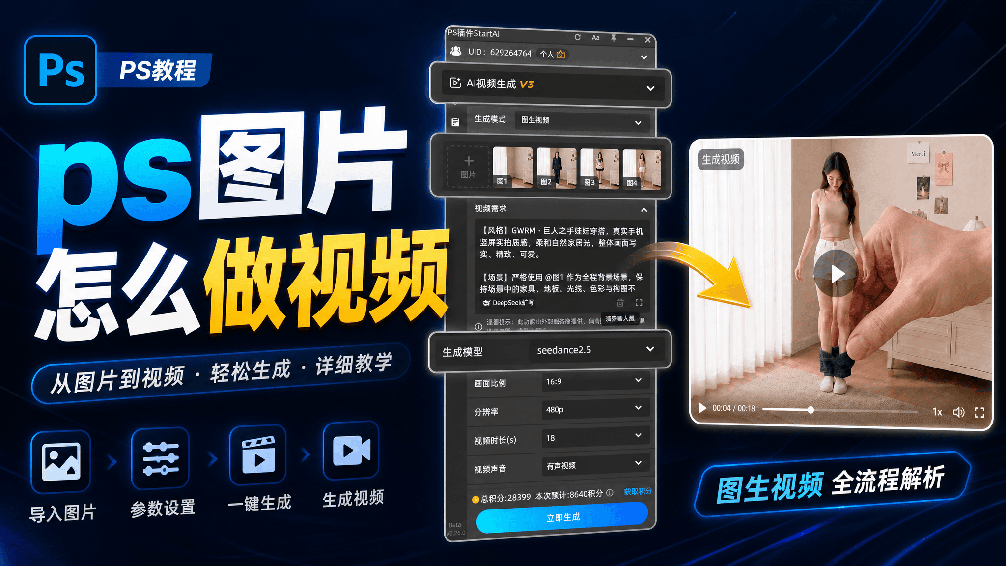 ps图片怎么做视频？PS两种原生方法+AI一键生成展示视频