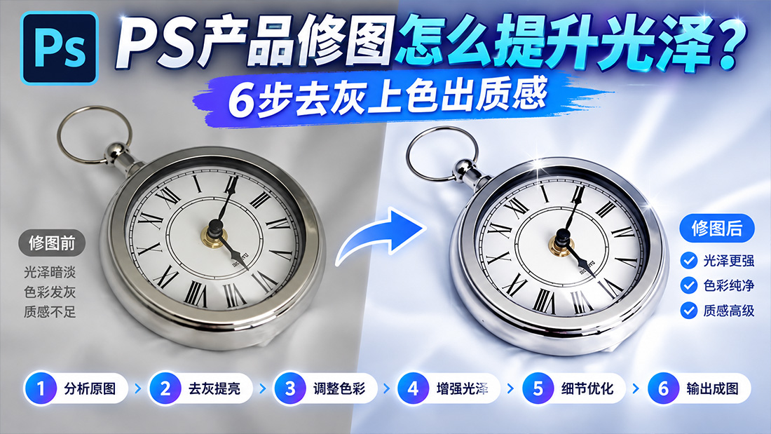PS产品修图怎么提升光泽？6步去灰上色出质感