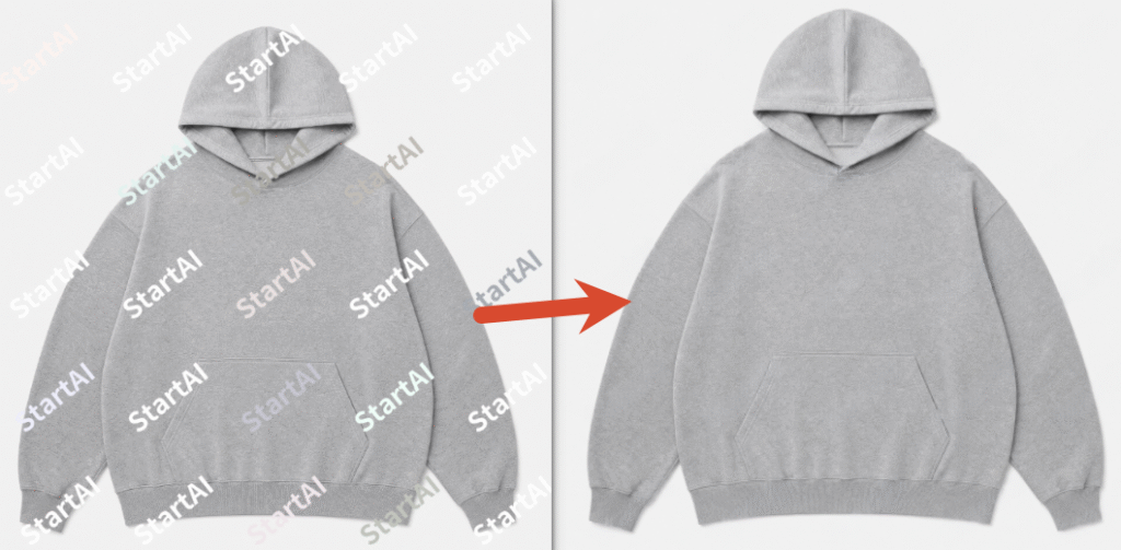 StartAI 图片去水印处理后卫衣印花细节完整保留的成品效果