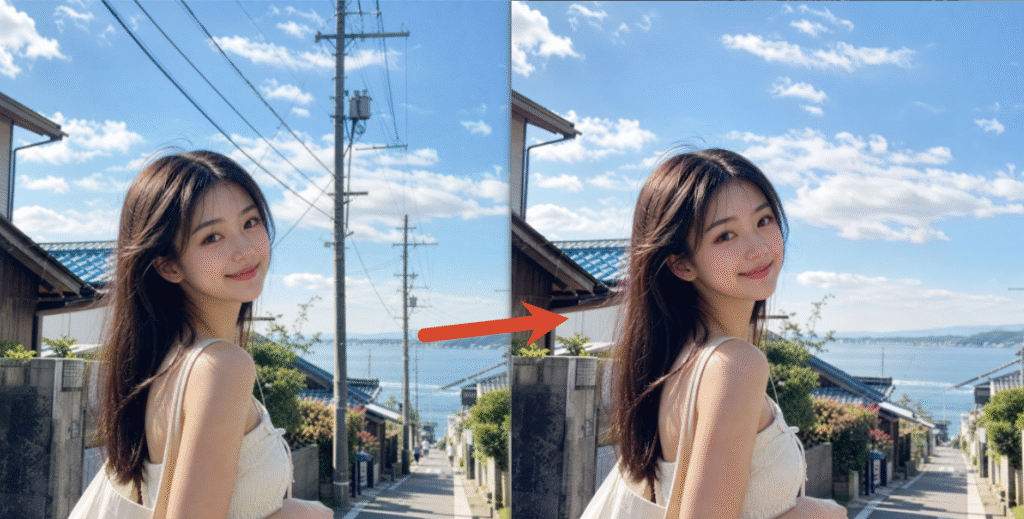 StartAI 的 Banana 修图 V3 去除画面杂物前后的对比效果展示