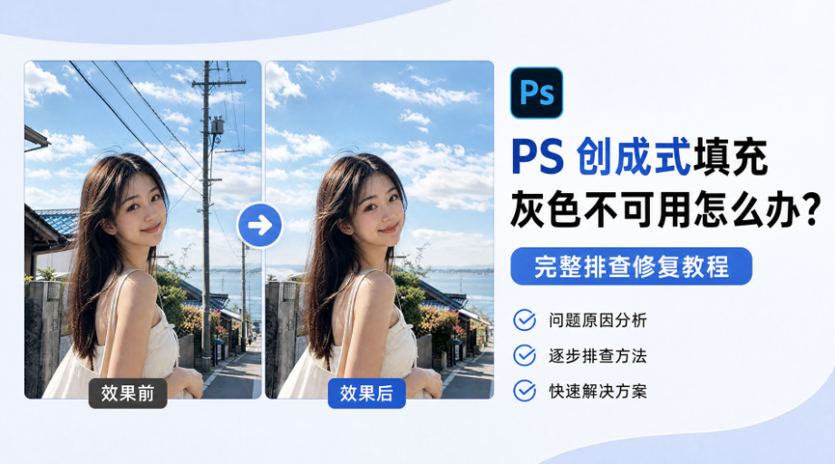 PS 创成式填充灰色不可用怎么办？完整排查修复教程