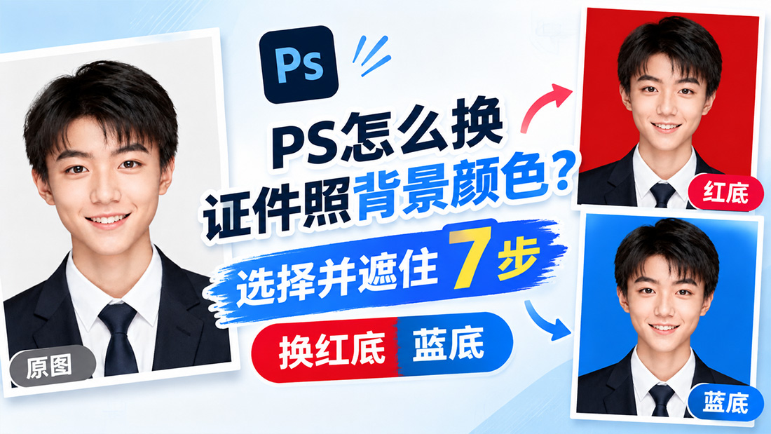 PS怎么换证件照背景颜色？选择并遮住7步换红底蓝底