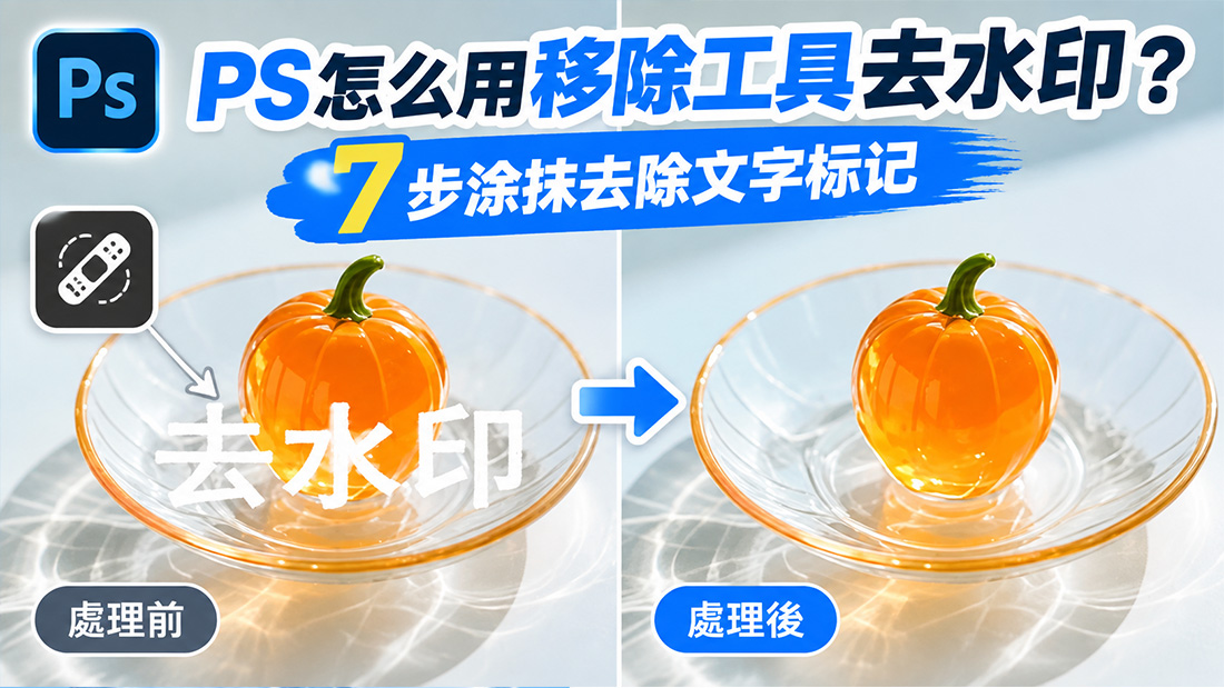 PS怎么用移除工具去水印？7步涂抹去除文字标记