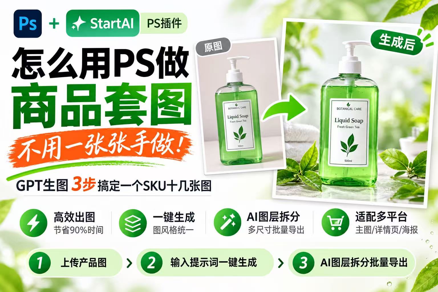 怎么用PS做商品套图不用一张张手做？GPT生图3步搞定一个SKU十几张图