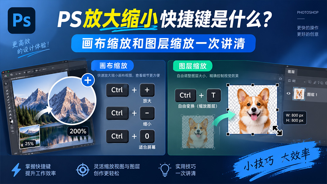 PS放大缩小快捷键是什么？画布缩放和图层缩放一次讲清
