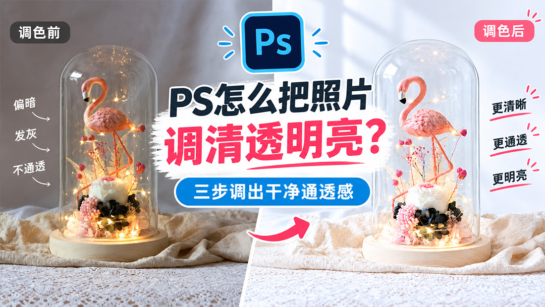 PS怎么把照片调清透明亮？三步调出干净通透感