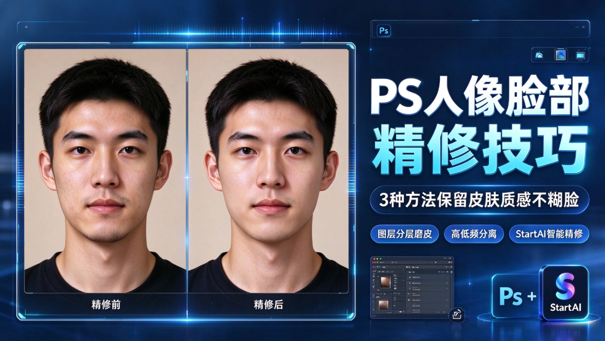 PS人像脸部精修技巧｜3种方法保留皮肤质感不糊脸