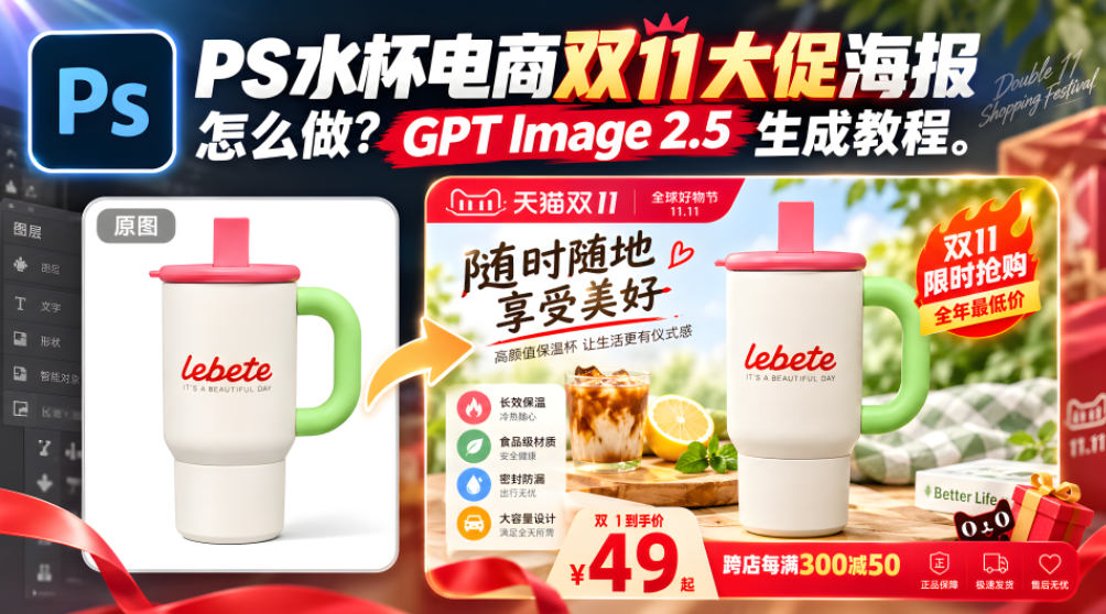 ps startAI制作水杯双11海报对比