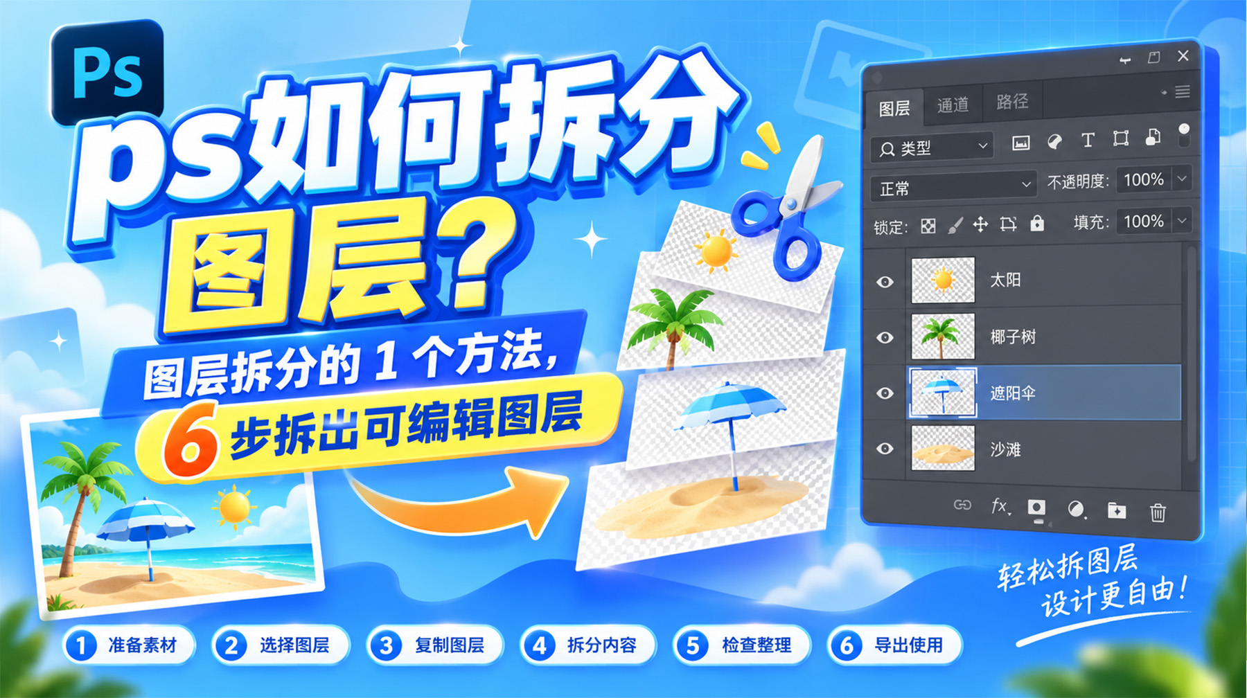 ps如何拆分图层？图层拆分的 1 个方法，6 步拆出可编辑图层
