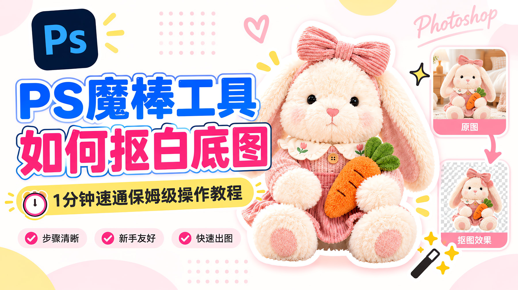 PS魔棒工具如何抠白底图？1分钟速通保姆级操作教程