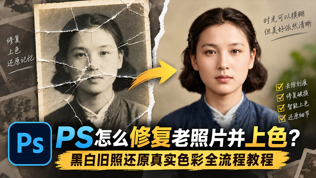 PS怎么修复老照片并上色？黑白旧照还原真实色彩全流程教程