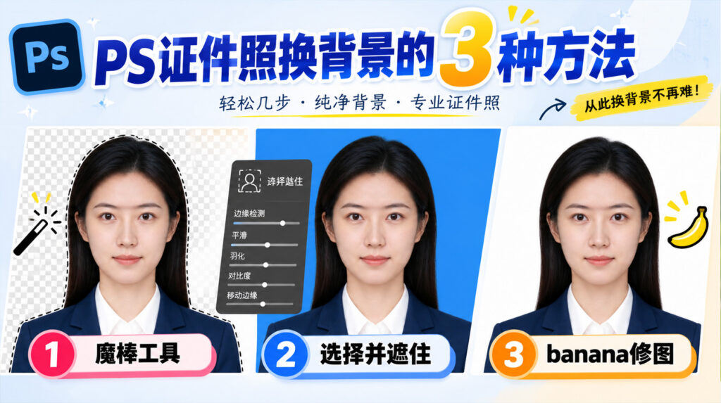 ps证件照换背景的3 种方法