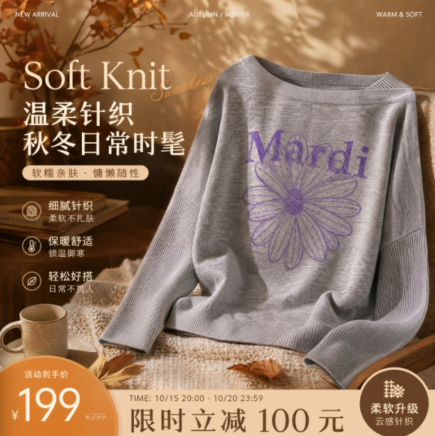 GPT Image 2.5 针织毛衣电商海报参数设置为3:4竖版比例与2K分辨率