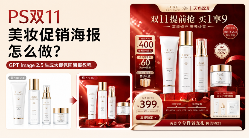 PS双11美妆促销海报怎么做？GPT Image 2.5 生成大促氛围海报教程