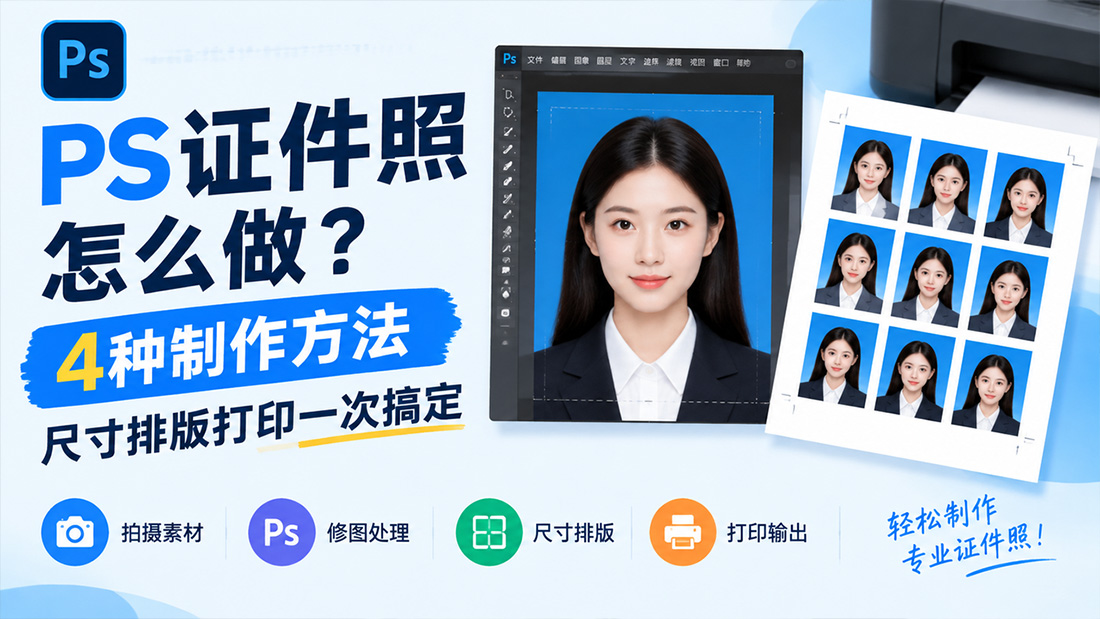 PS证件照怎么做？4种制作方法，尺寸排版打印一次搞定