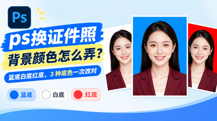 ps换证件照背景颜色怎么弄？蓝底白底红底，3 种底色一次改对