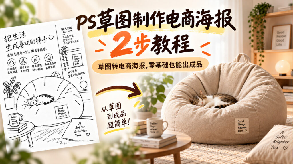 ps草图制作电商海报2步教程：草图转电商海报，零基础也能出成品