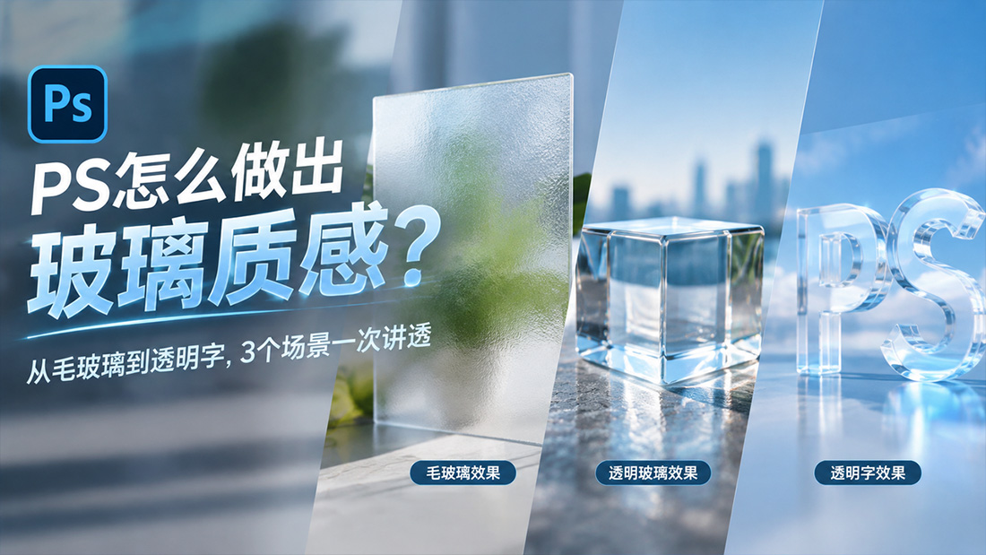 PS怎么做出玻璃质感？从毛玻璃到透明字，3个场景一次讲透
