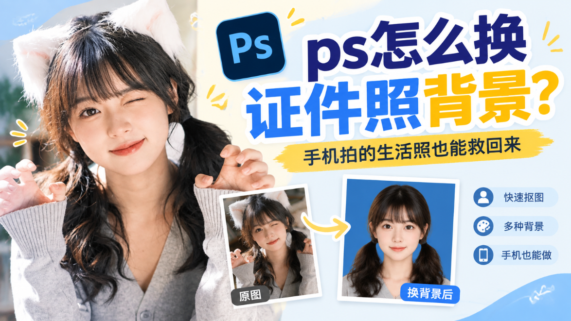 ps怎么换证件照背景？手机拍的生活照也能救回来
