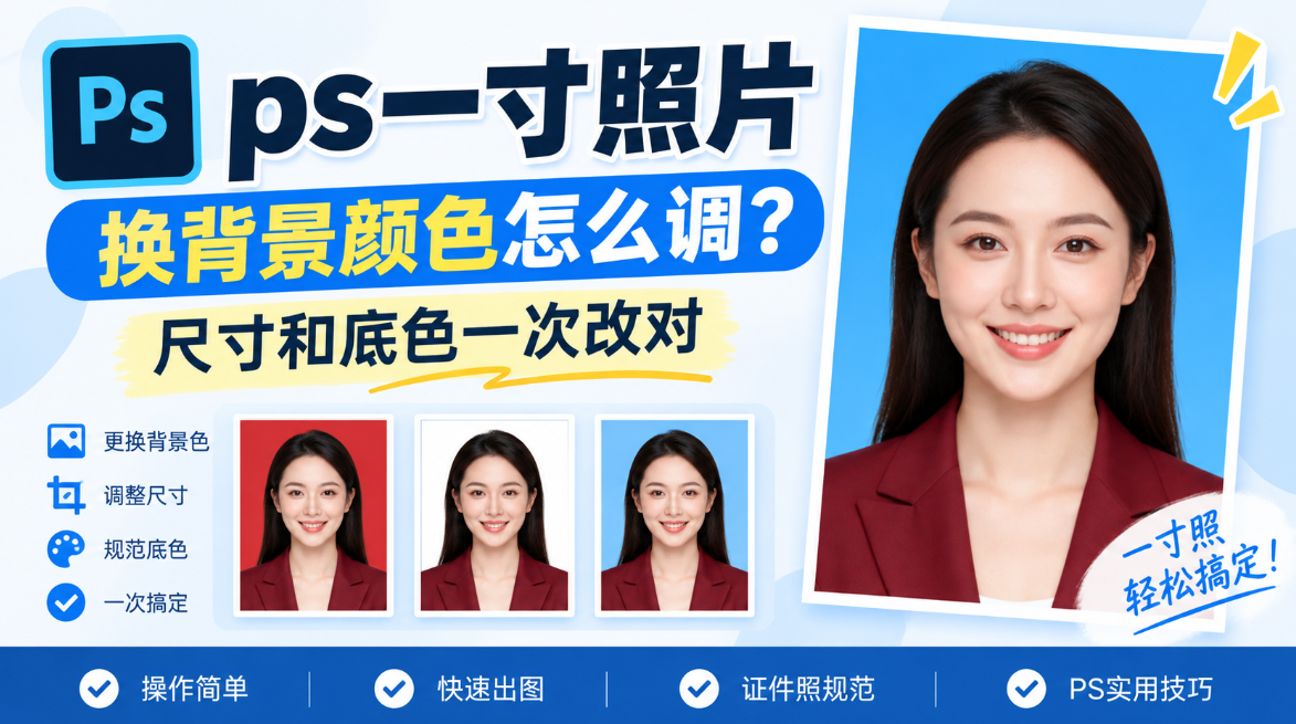 ps一寸照片换背景颜色怎么调？尺寸和底色一次改对