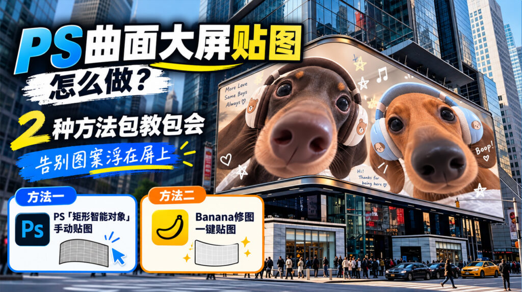 ps曲面大屏贴图怎么做？2 种方法包教包会，告别图案浮在屏上